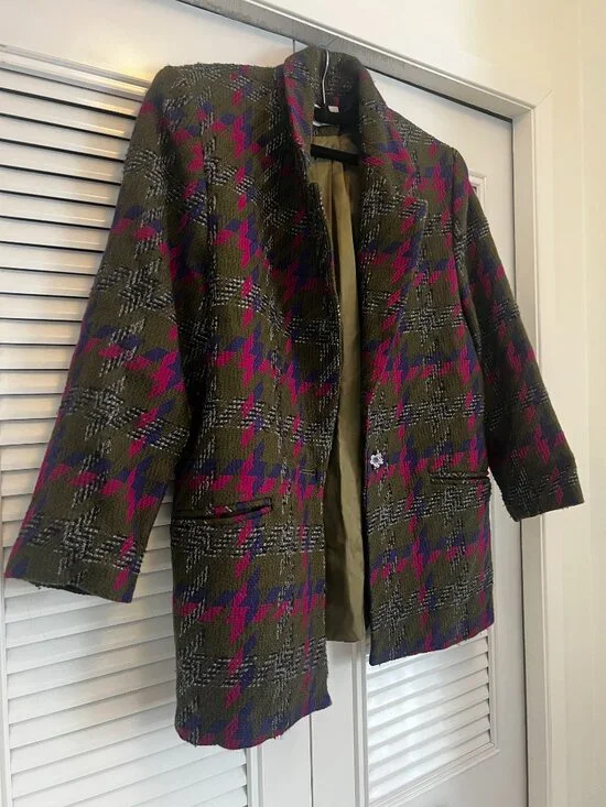 Vintage oversized blazer | olive houndstooth | statement jacket (M) - Picture 4 of 6